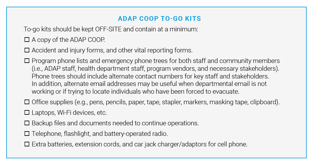 ADAP COOP To-Go kits chart 