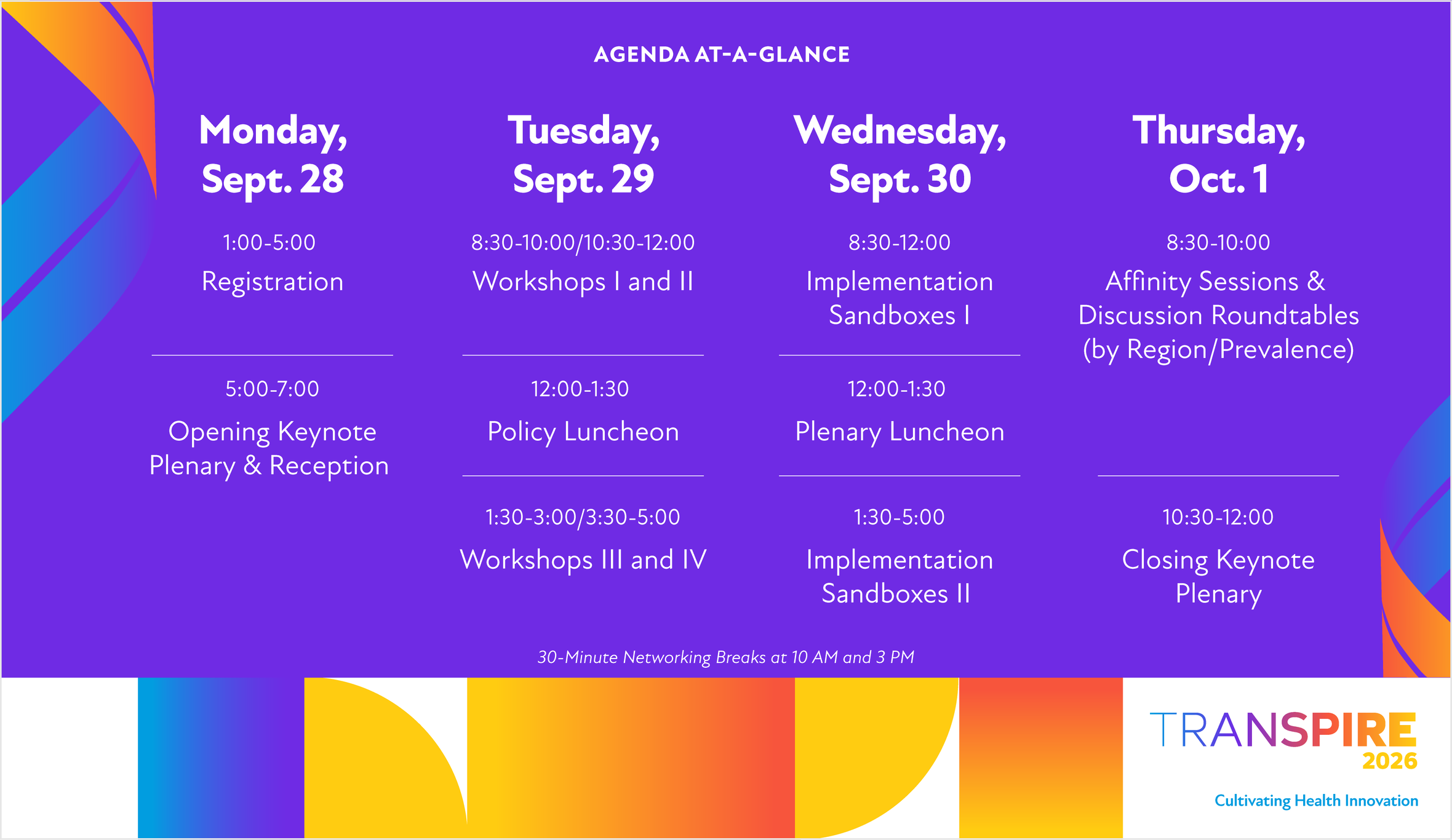 Agenda at a glance
