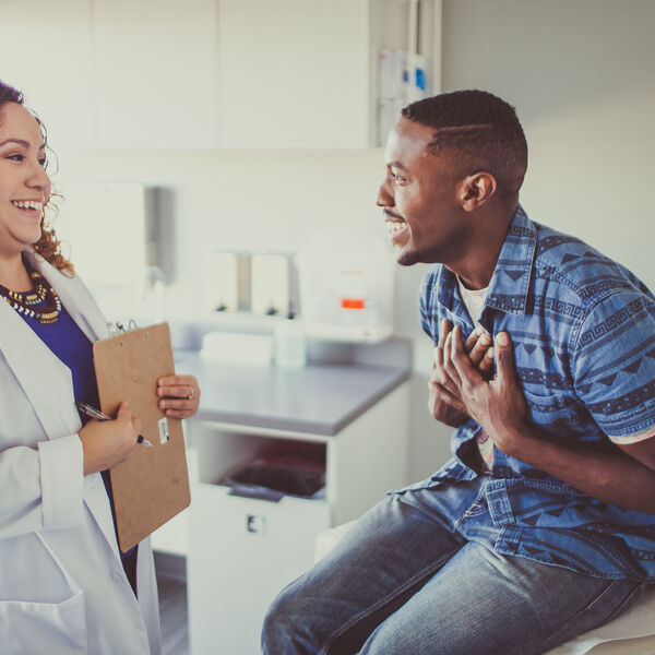 A patient meets with a provider.