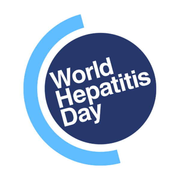 World Hepatitis Day written in bold white lettering inside a navy blue circle 